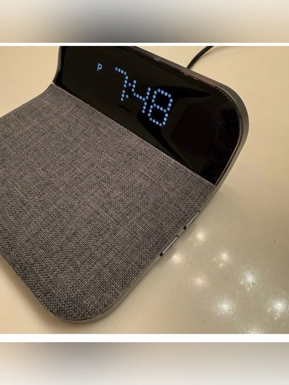 iHome Alarm Clock and Phone Charger Grey and Black Digital Battery Backup